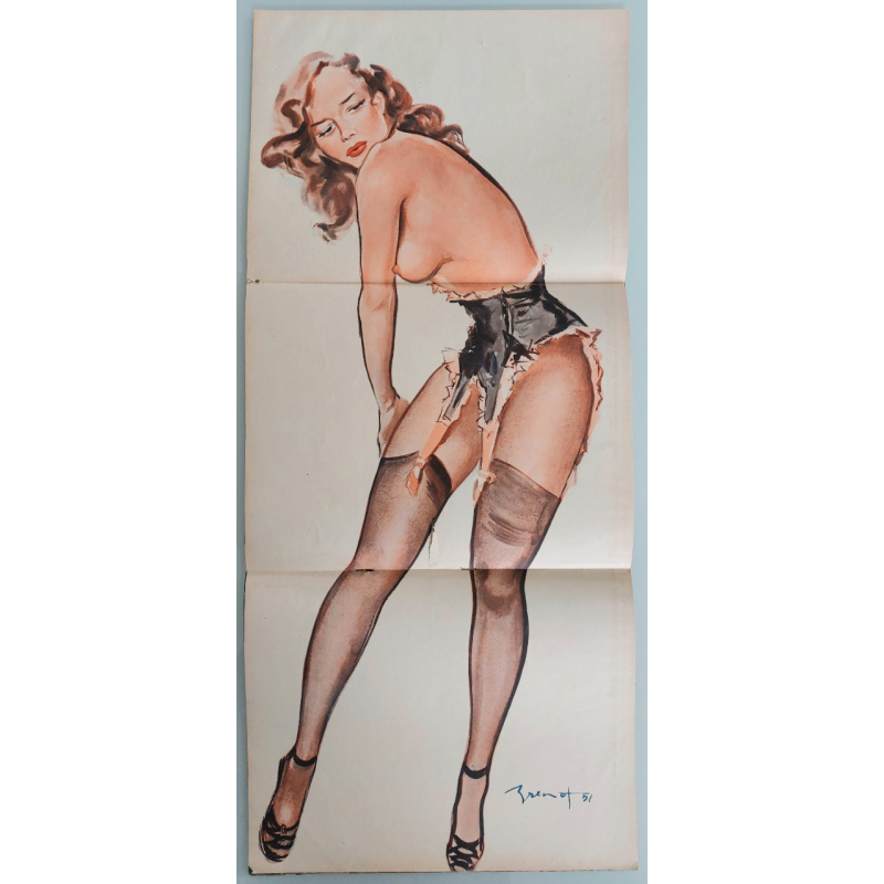 Affiche ancienne originale pin-up en lingerie et revue Pierre Laurent BRENOT