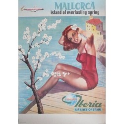 Affiche originale compagnie aérienne Iberia Air lines of Spain Majorque Mallorca