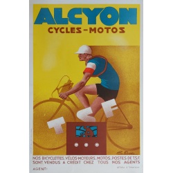 Affiche ancienne originale ALCYON Cycles Motos TSF FAVRE