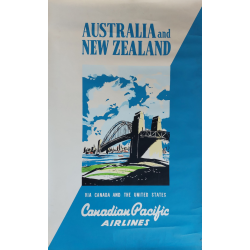 Affiche ancienne originale Harbour Bridge Canadian Pacific Airlines Australia New Zealand