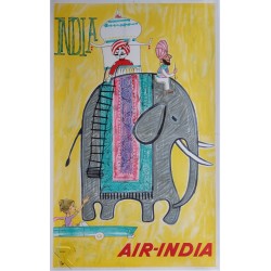 Original vintage travel poster Air India INDIA