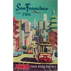 Affiche ancienne originale San Francisco via TWA Trans World Airlines