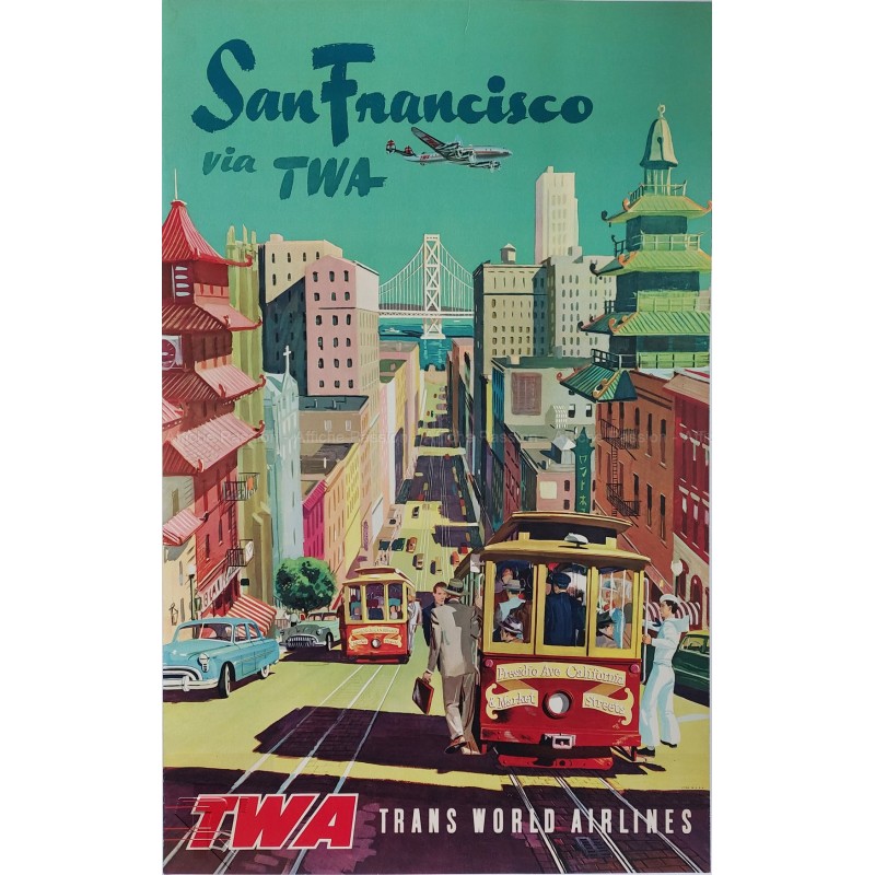 Affiche ancienne originale San Francisco via TWA Trans World Airlines