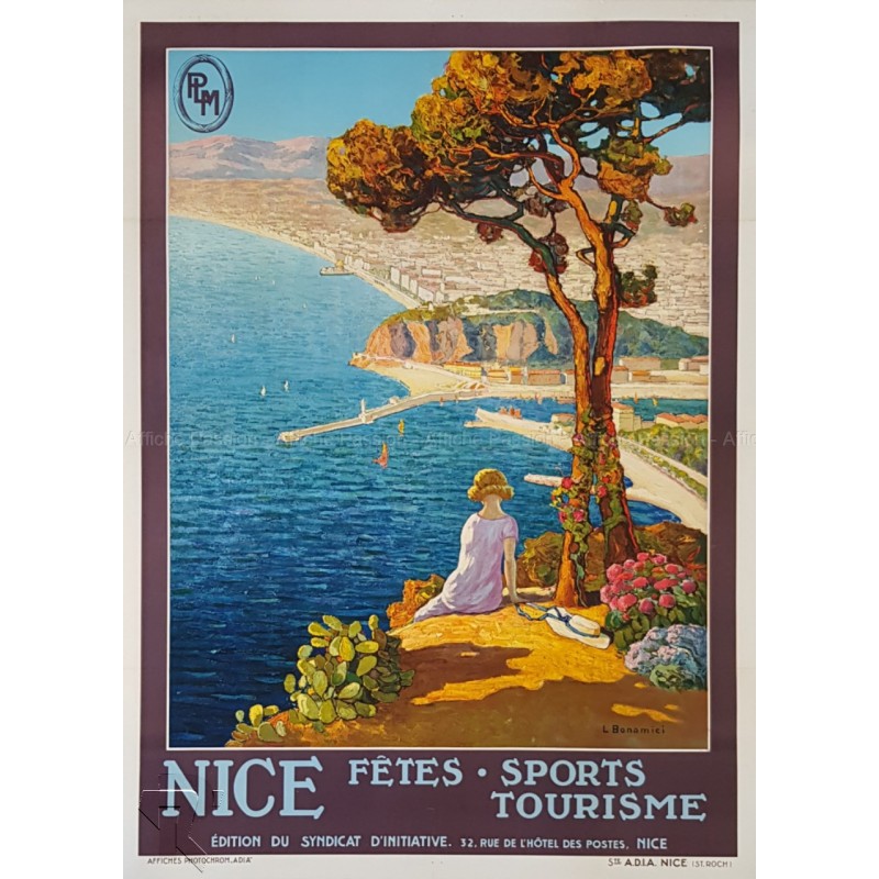 Affiche ancienne originale NICE PLM Fêtes Sport Tourisme Louis BONAMICI