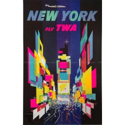 Original vintage travel poster TWA New York 1956 David KLEIN