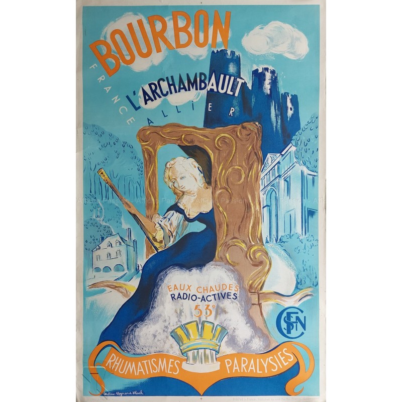 Affiche ancienne originale Bourbon L'Archambault Ondine MAGNARD VLACH
