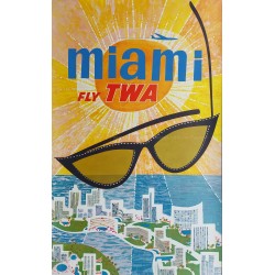 Affiche ancienne originale Fly TWA Miami David KLEIN