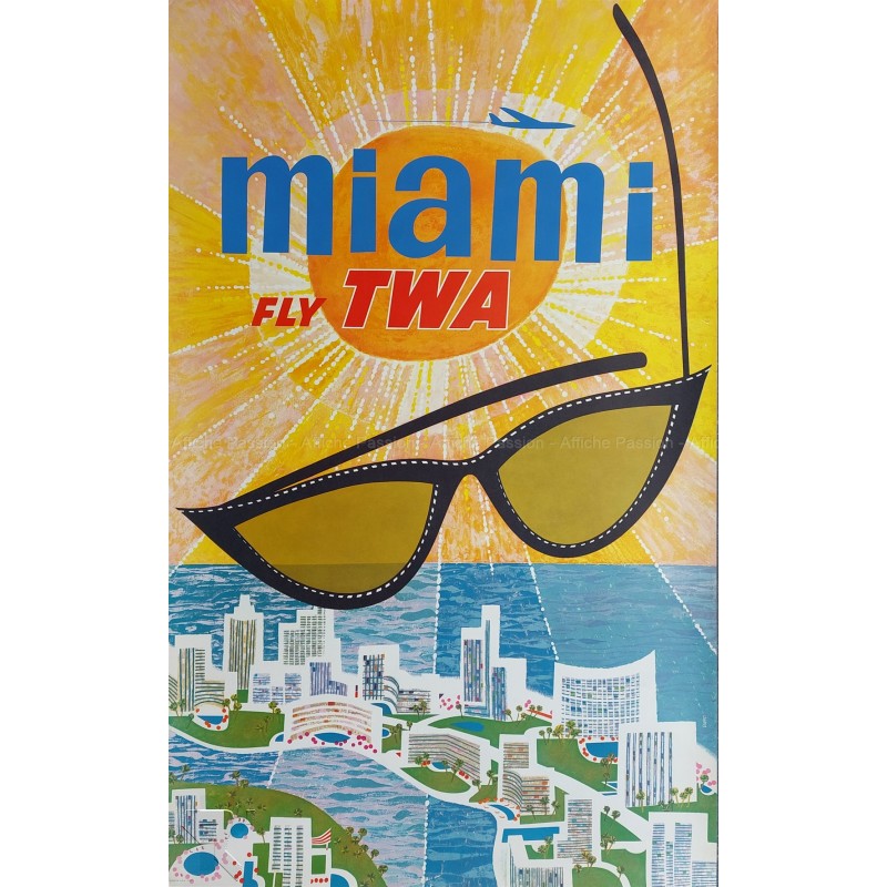 Original vintage poster Fly TWA Miami David KLEIN