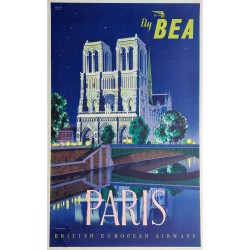 Affiche ancienne originale Fly BEA PARIS 1953 Daphne PADDEN