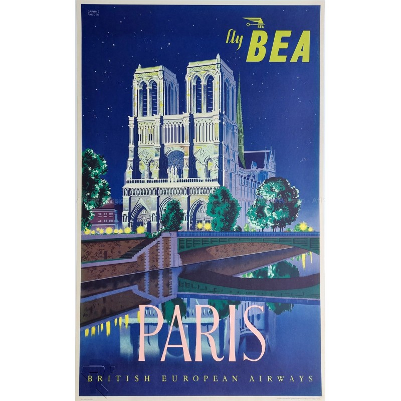 Original vintage poster Fly BEA PARIS 1953 Daphne PADDEN