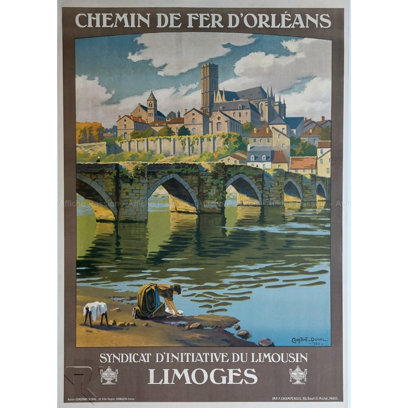 Affiche ancienne originale LIMOGES Limousin CONSTANT DUVAL
