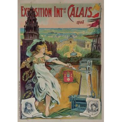 Affiche ancienne originale Exposition Internationale Calais 1908 DORFINANT