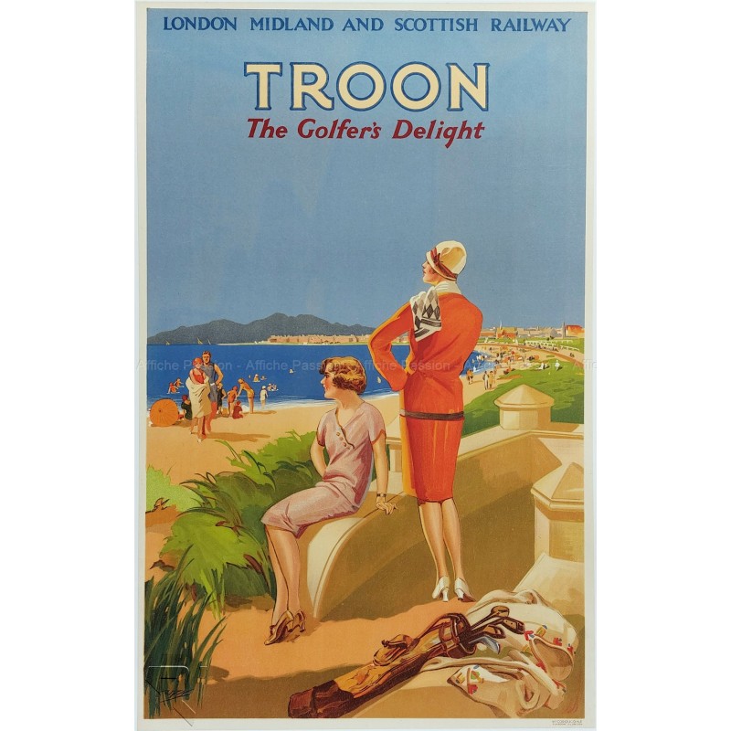 Affiche ancienne originale LMS Golf TROON the golfer's delight