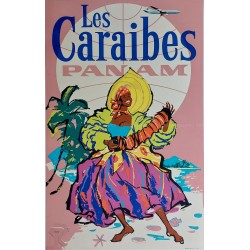 Affiche ancienne originale Pan Am Les Caraibes