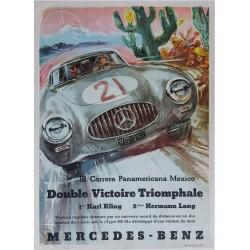 Affiche ancienne originale Mercedes Benz 300 SL Carrera Panamericana Mexico