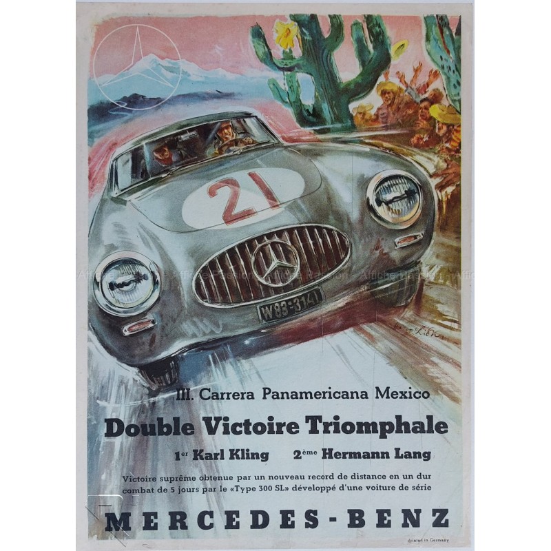 Affiche ancienne originale Mercedes Benz 300 SL Carrera Panamericana Mexico