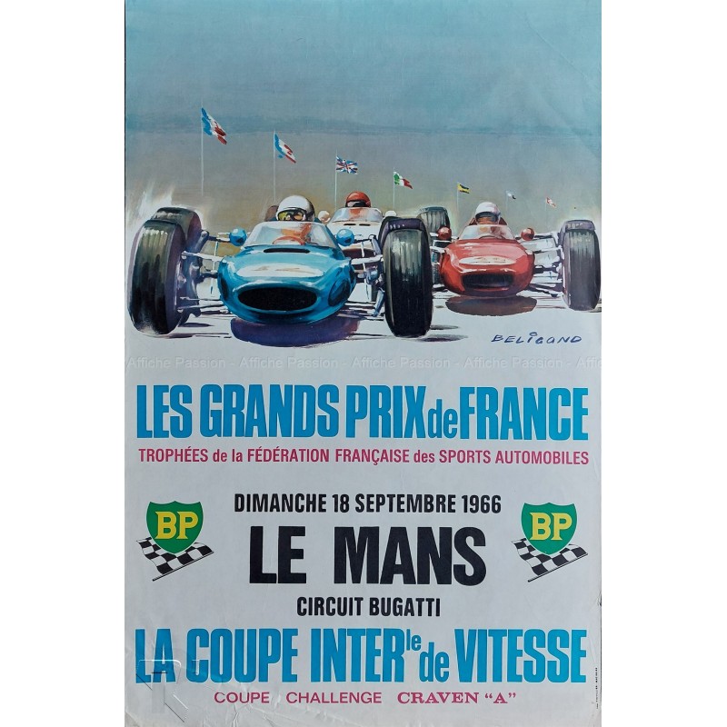 Affiche originale Le Mans grands prix de France 1966 BELIGOND