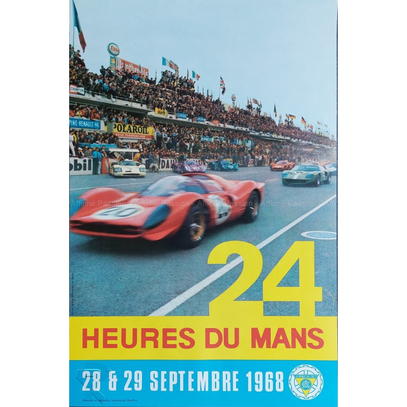 Affiche originale 24 heures du Mans Septembre 1968 Photo André Delourmel