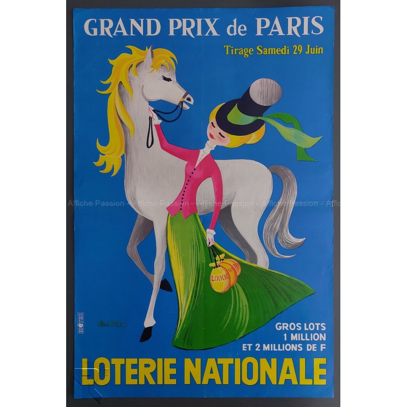 Affiche ancienne originale Loterie Nationale 29 juin Prix de Paris