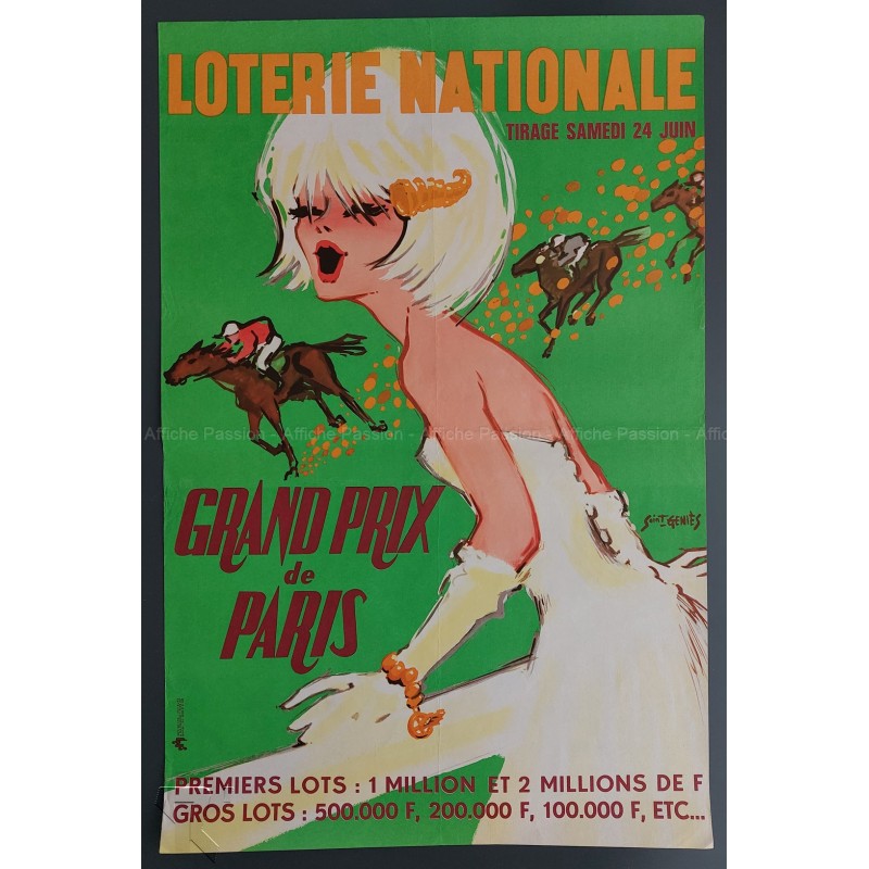 Affiche ancienne originale Loterie Nationale 24 juin Prix de Paris