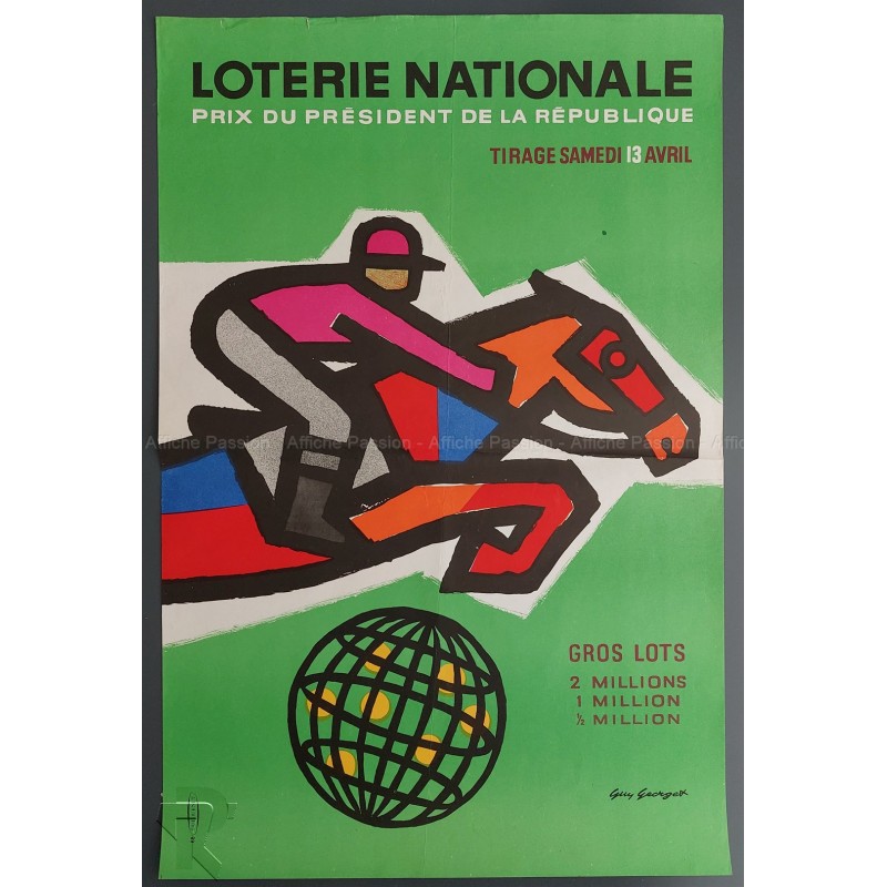 Affiche ancienne originale Loterie Nationale 13 Avril Prix Président République