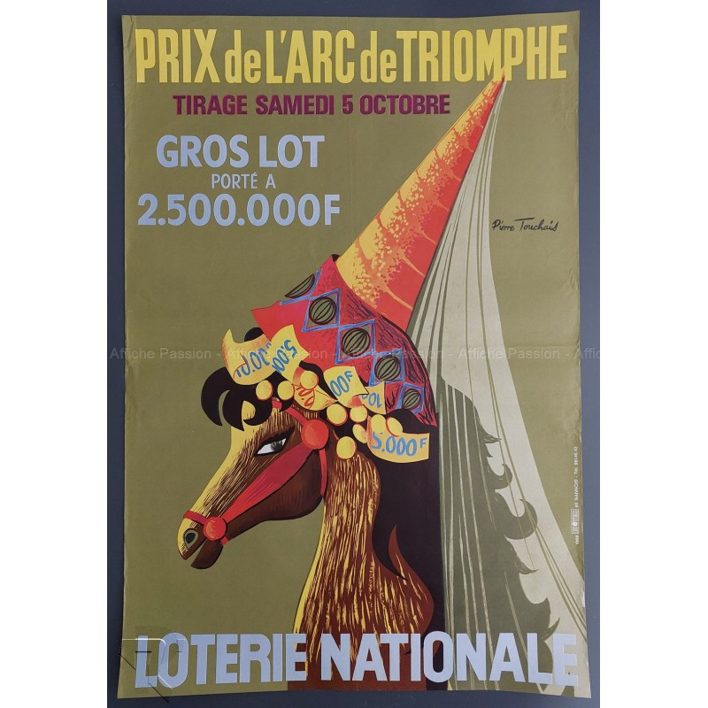 Affiche ancienne originale Loterie Nationale 5 Octobre Prix Arc Triomphe