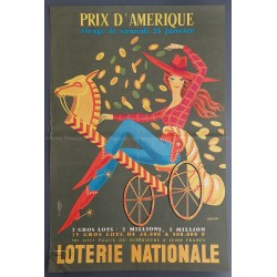 Affiche ancienne originale Loterie Nationale 25 Janvier Prix Amérique