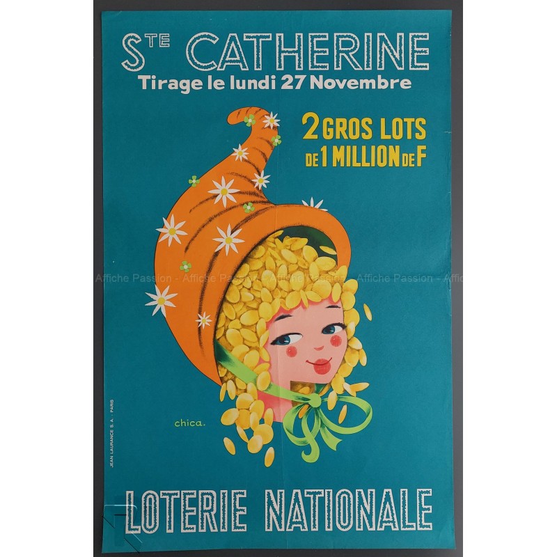 Affiche ancienne originale Loterie Nationale 27 Novembre Ste Catherine
