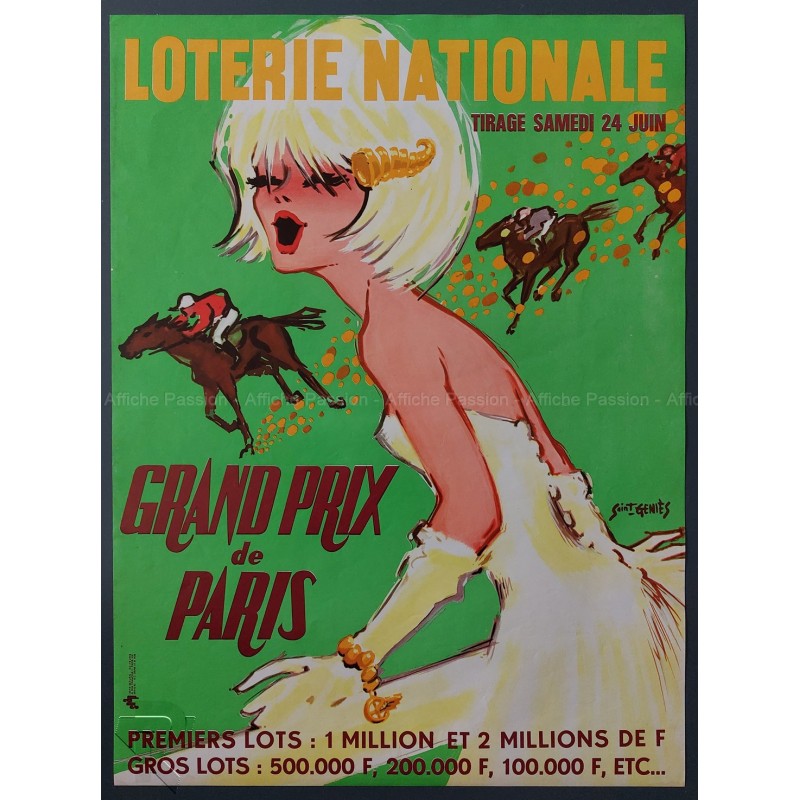 Affiche ancienne originale Loterie Nationale 24 juin Grand Prix de Paris - SAINT GENIES