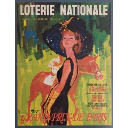 Affiche ancienne originale Loterie Nationale 26 Juin Prix Paris BRENOT