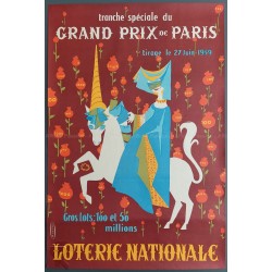 Affiche ancienne originale Loterie Nationale 1959 Prix Paris LEFOR OPENO