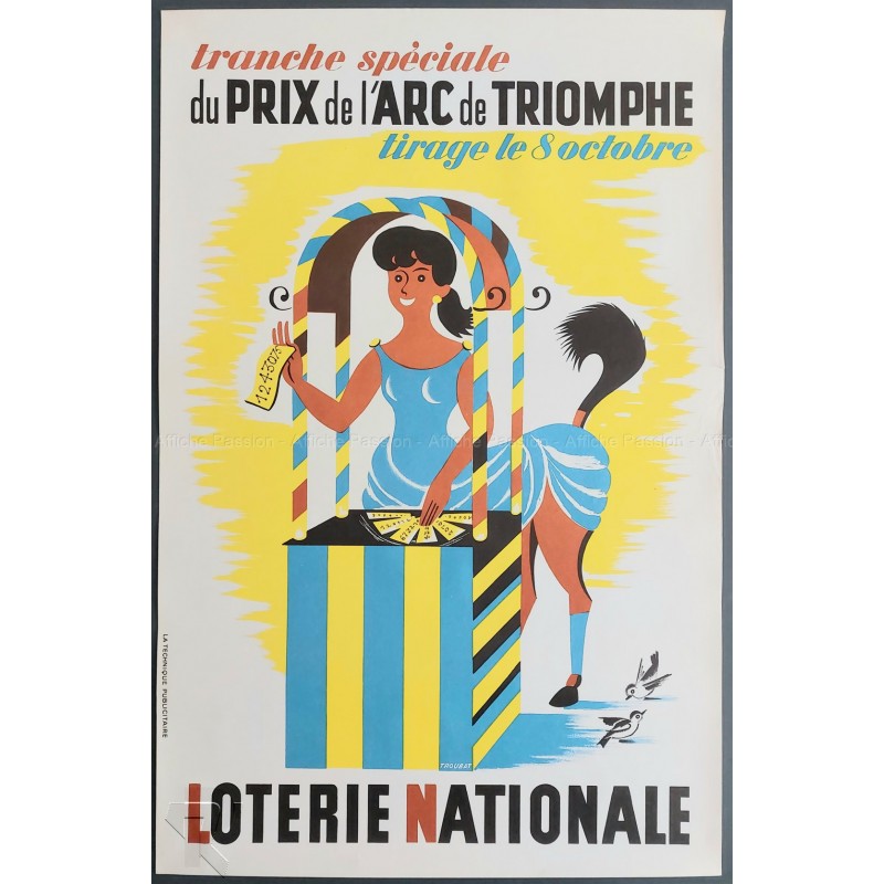Affiche ancienne originale Loterie Nationale Prix Arc Triomphe TROUBAT
