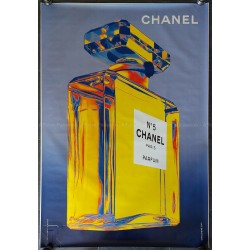 Affiche originale Chanel n° 5 jaune et bleu 170 cms x 120 cms