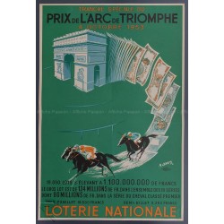 Affiche ancienne originale Loterie Nationale Prix Arc Triomphe 1953