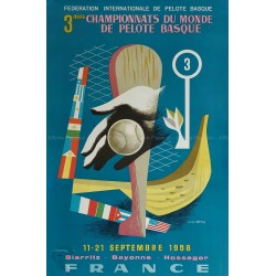 Affiche ancienne originale 3ème Championnat Monde Pelote Basque