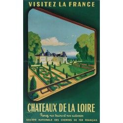 Affiche ancienne originale Châteaux de la Loire Jean GARCIA 1952