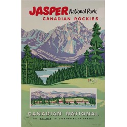 Affiche ancienne originale Golf Jasper National Park Canadian Rockies