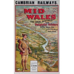 Affiche ancienne originale golf Cambrian railways Mid Wales river wye golf links