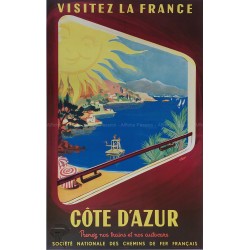 Affiche ancienne originale Côte d'Azur SNCF STARR 1952
