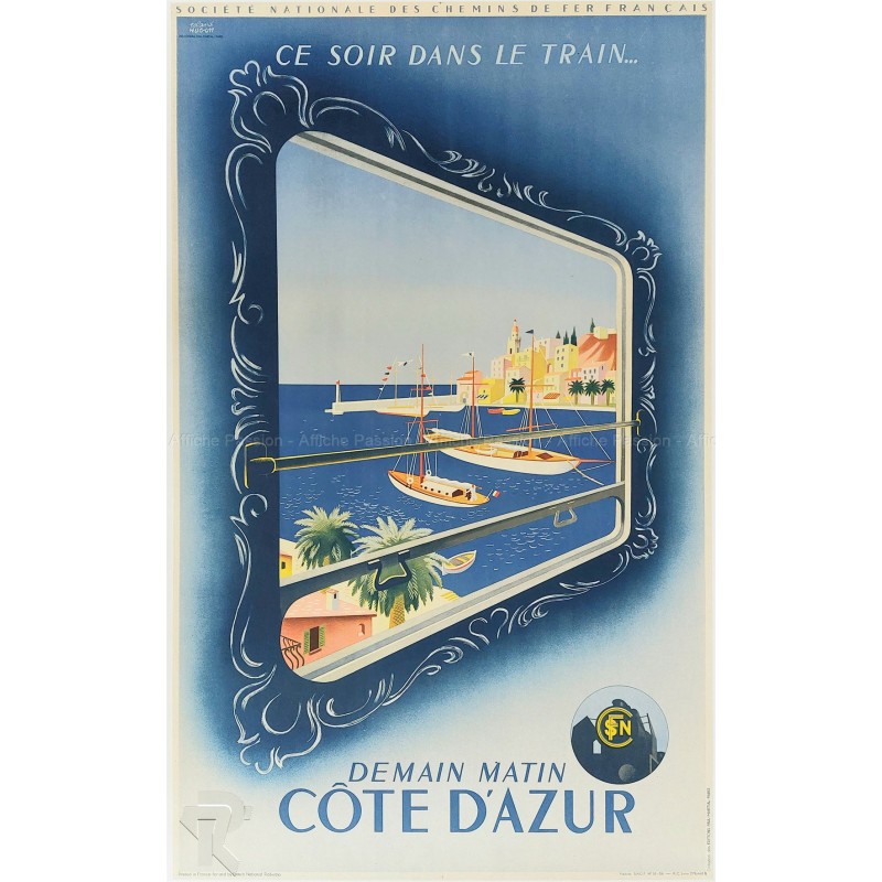 Affiche ancienne originale Côte d'Azur Saint-Tropez SNCF Roland HUGON