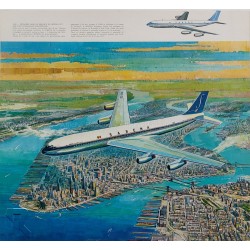 Affiche ancienne originale Sabena Boeing 707 New York Manhattan