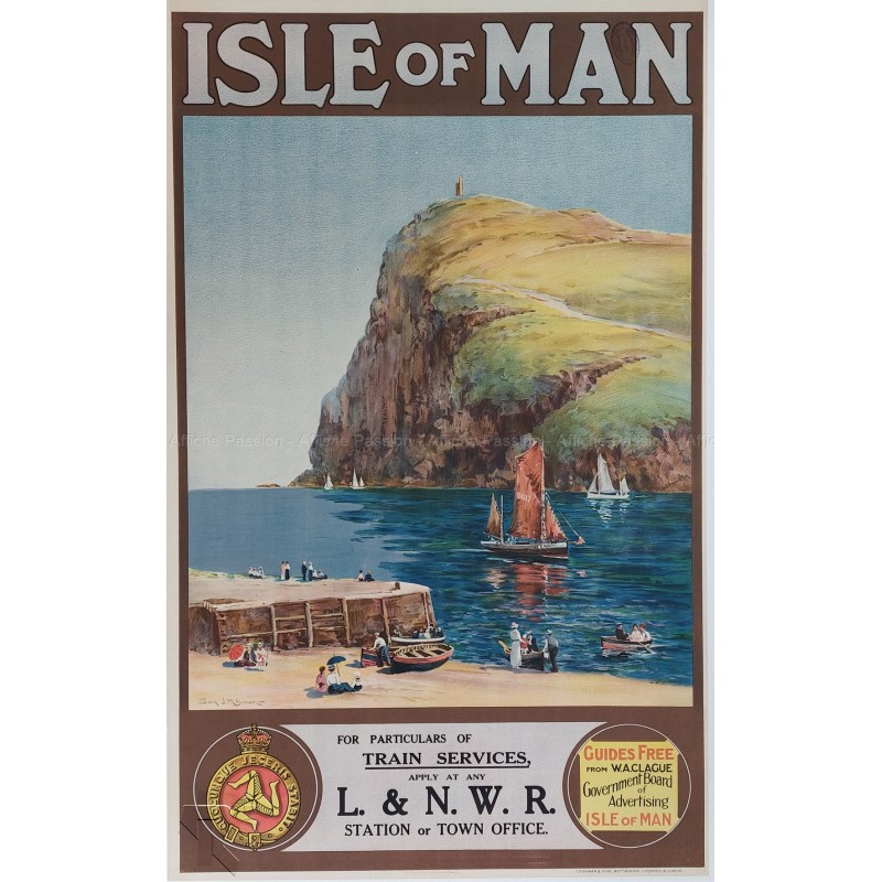 Affiche ancienne originale Isle of Man London North Western Railway