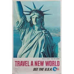 Affiche ancienne originale Travel a new world New York Statue of Liberty