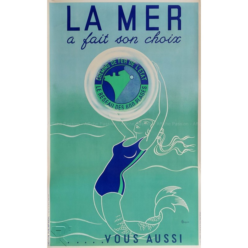 Original vintage poster Mermaid La Mer a fait son choix vous aussi