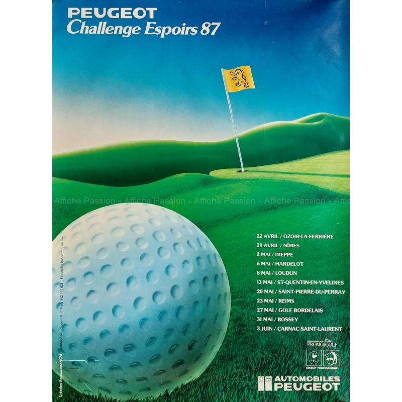 Affiche ancienne originale Golf Peugeot Challenge Espoir 1987