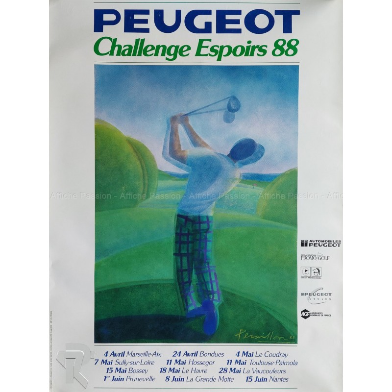 Affiche ancienne originale Golf Peugeot Challenge Espoir 1988