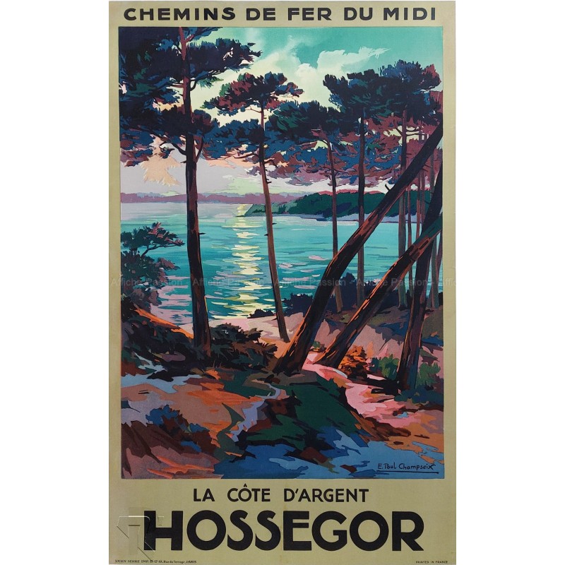 Affiche ancienne originale Hossegor la côte d'argent E PAUL CHAMPSEIX
