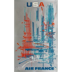 Affiche ancienne originale Air France USA Georges MATHIEU
