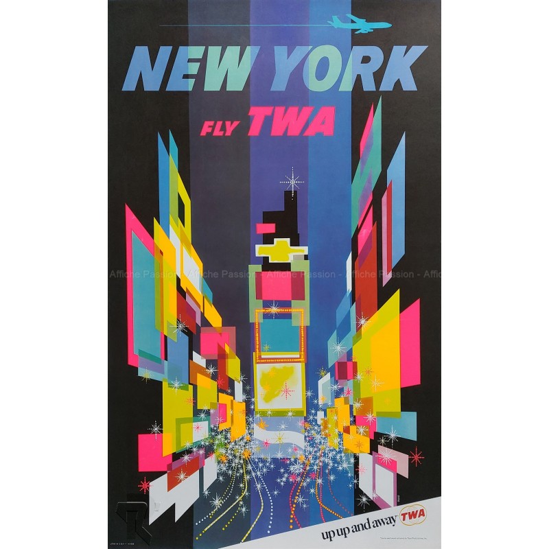 Affiche ancienne originale TWA New York up up and away David KLEIN