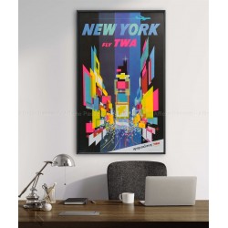 Framed original vintage travel poster TWA New York up up and away David KLEIN
